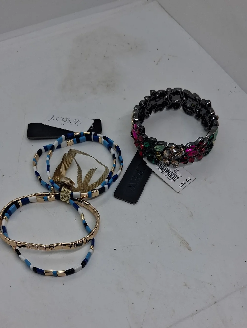 NWT J. Crew Blue White Gold Beaded & Multi-Color Floral Bracelet Set
